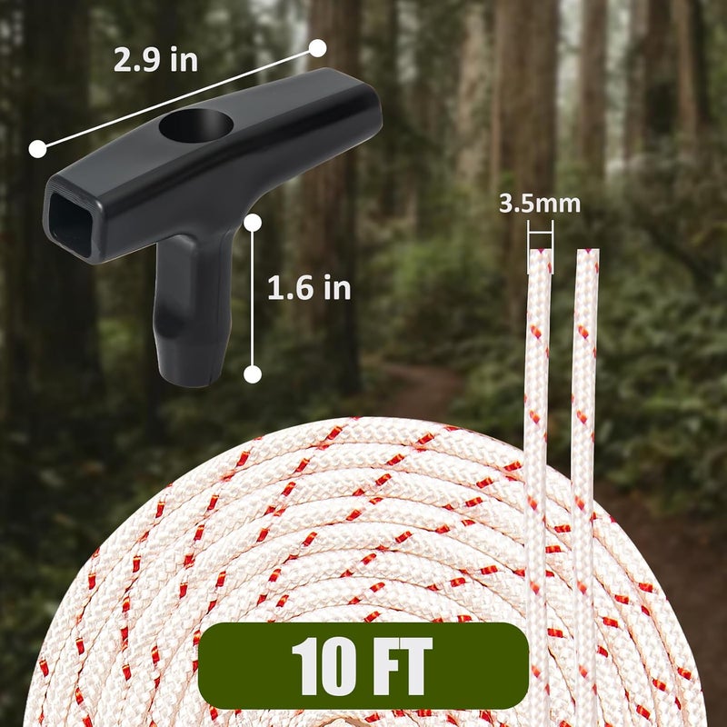 URANNBRIKS 10 ft (3.5mm) Lawn Mower Pull Cord Replacement, High Tensile Strength Pull Rope with Handle for Generator, Weed Eater, Chainsaw, Pressure Washer, and Small Engine - Image 2